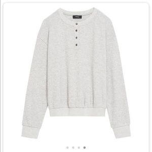 Theory Weekend Waffle Knit Henley Gray Medium